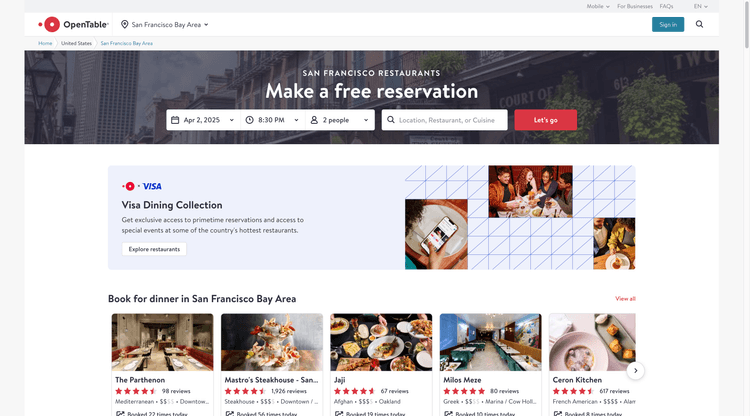 OpenTable site